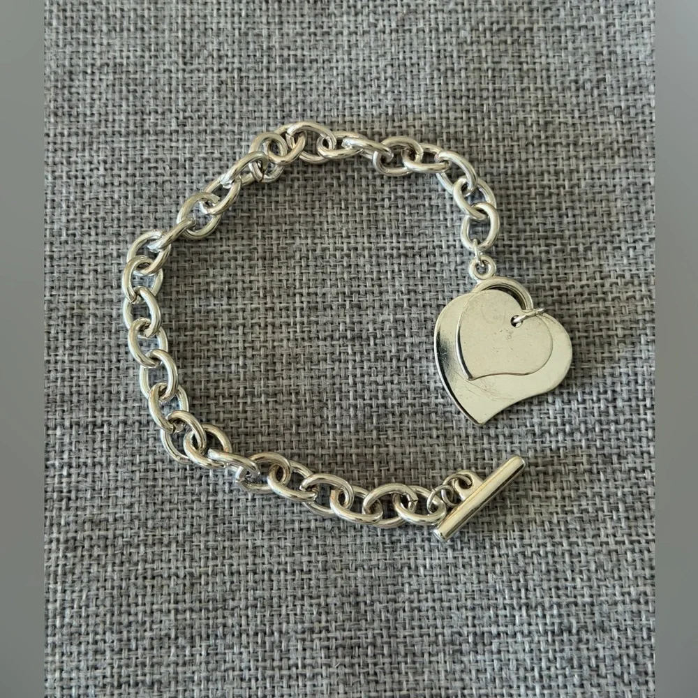 Silver Tone Toggle Bracelet with Heart Charm | Classic Chain Bracelet